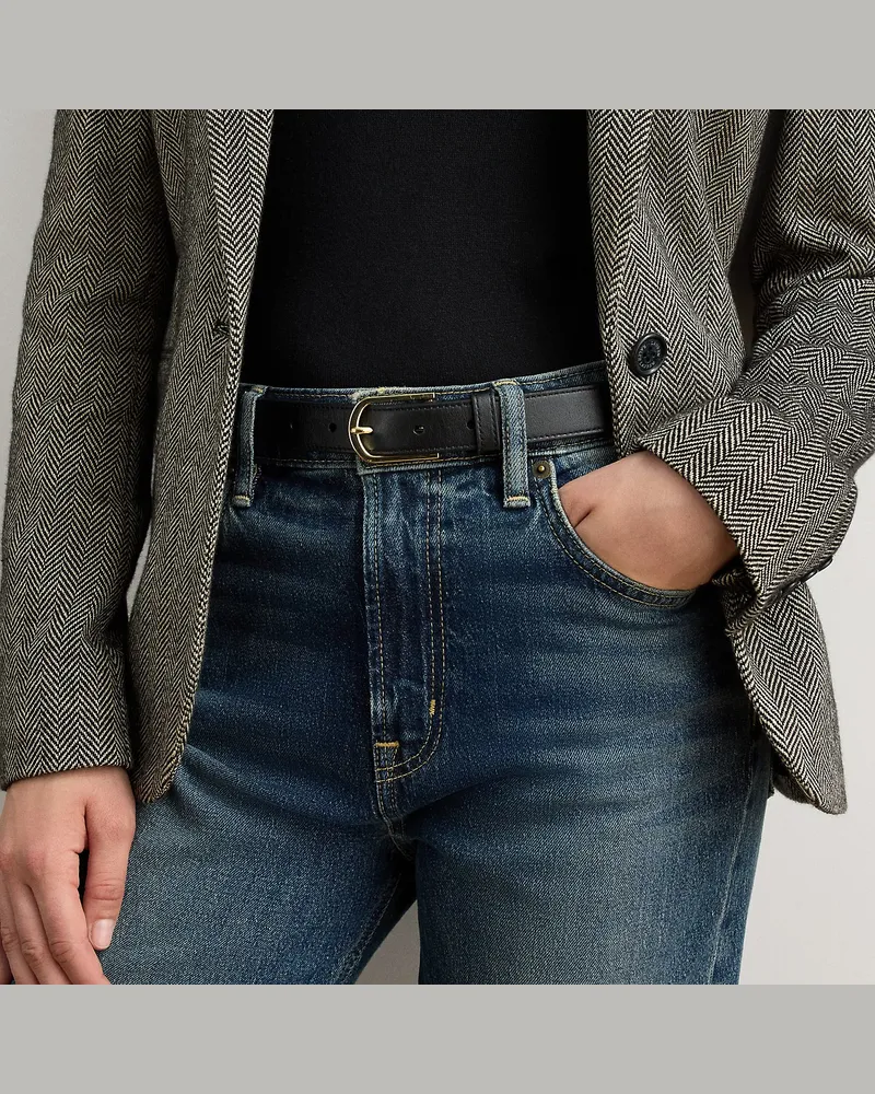 Ralph Lauren Schmaler Ledergürtel mit runder Schnalle Black