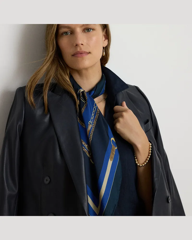 Ralph Lauren Seidentuch mit Pferde- und Gürteldruck Blue