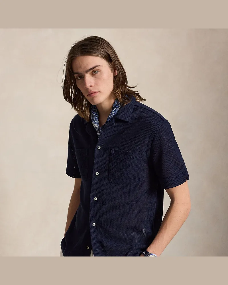 Ralph Lauren Texturiertes Kurzarmhemd mit Lochmuster Blue