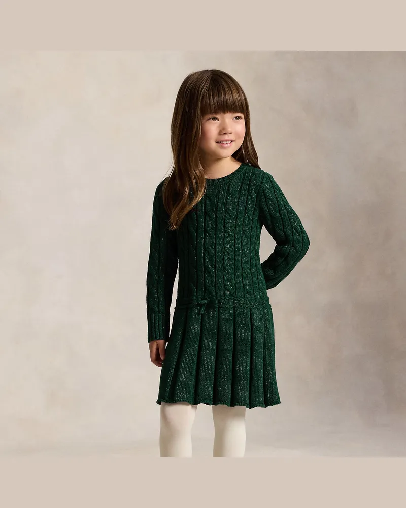 Ralph Lauren Metallic-Pulloverkleid mit Zopfmuster Green