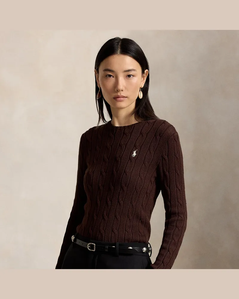 Ralph Lauren Baumwoll-Rundhalspullover mit Zopfmuster Brown