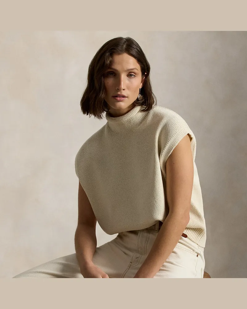 Ralph Lauren Ärmelloser Baumwoll-Rollkragenpullover Cream