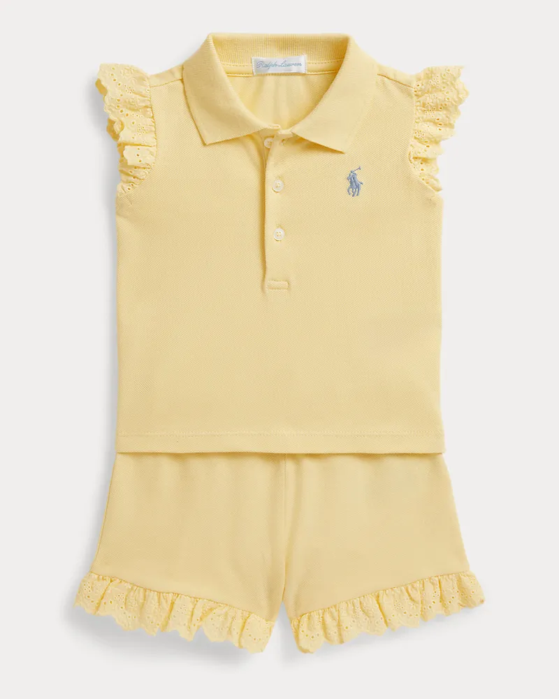 Ralph Lauren Poloshirt und Shorts mit Lochstickerei Yellow