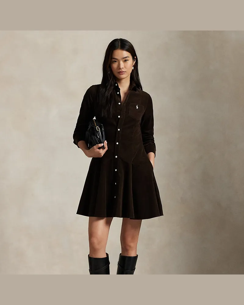 Ralph Lauren A-Linien-Hemdkleid aus Baumwollkordsamt Brown
