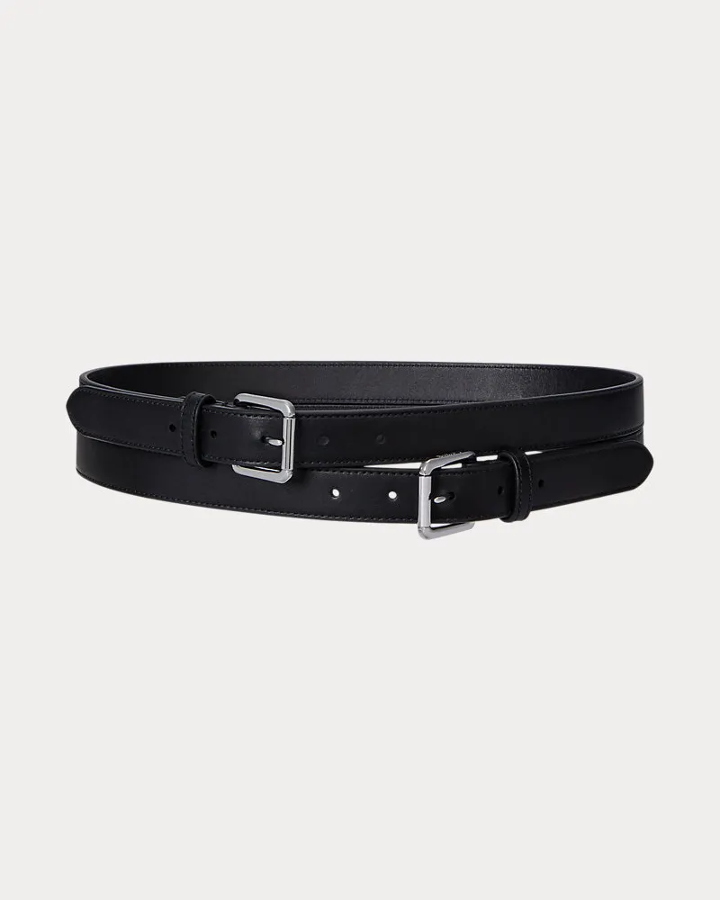 Ralph Lauren Breiter Ledergürtel mit Doppelschnalle Black