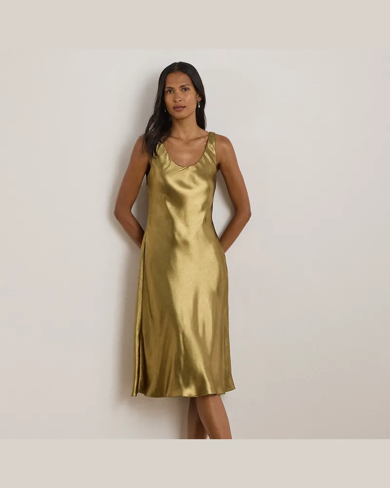 Ralph Lauren Ärmelloses Kleid aus Metallic-Chiffon Gold
