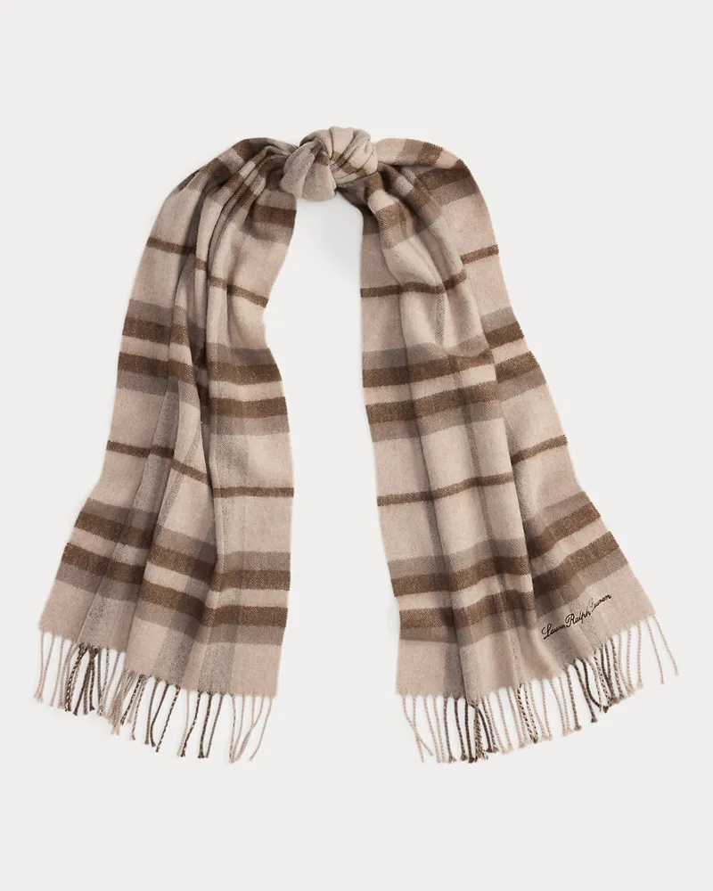 Ralph Lauren Karierter Wollschal mit Fransenbesatz Brown