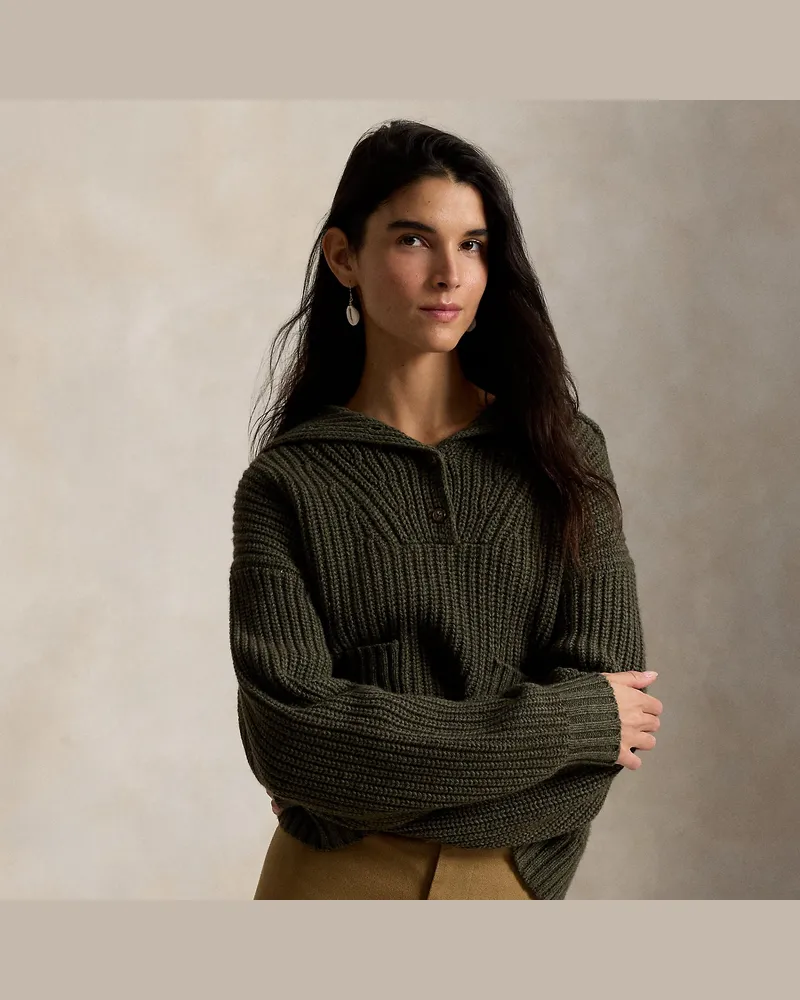 Ralph Lauren Woll-Baumwoll-Pullover mit halber Blende Green