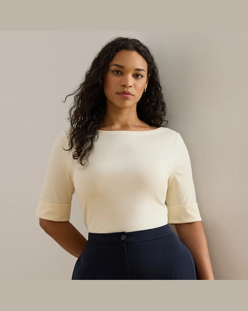 Ralph Lauren Plus Größen - T-Shirt mit U-Boot-Ausschnitt Cream
