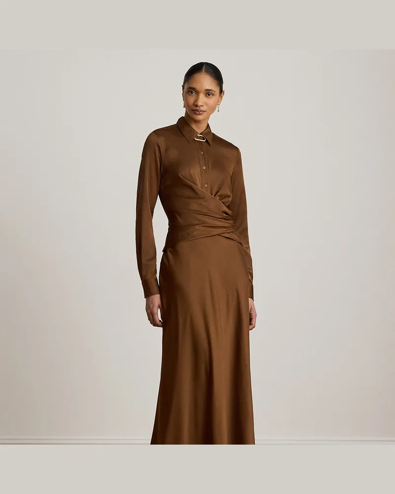 Ralph Lauren Charmeuse-Abendkleid mit Knopfleiste Brown