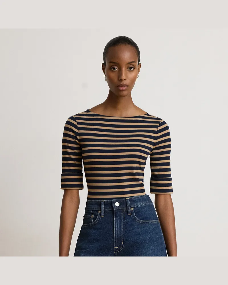 Ralph Lauren Baumwoll-T-Shirt mit U-Boot-Ausschnitt Blue
