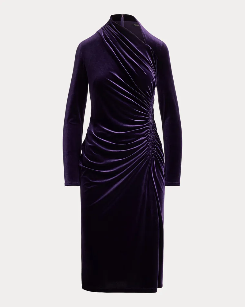 Ralph Lauren Asymmetrisches Samtkleid mit Raffungen Purple