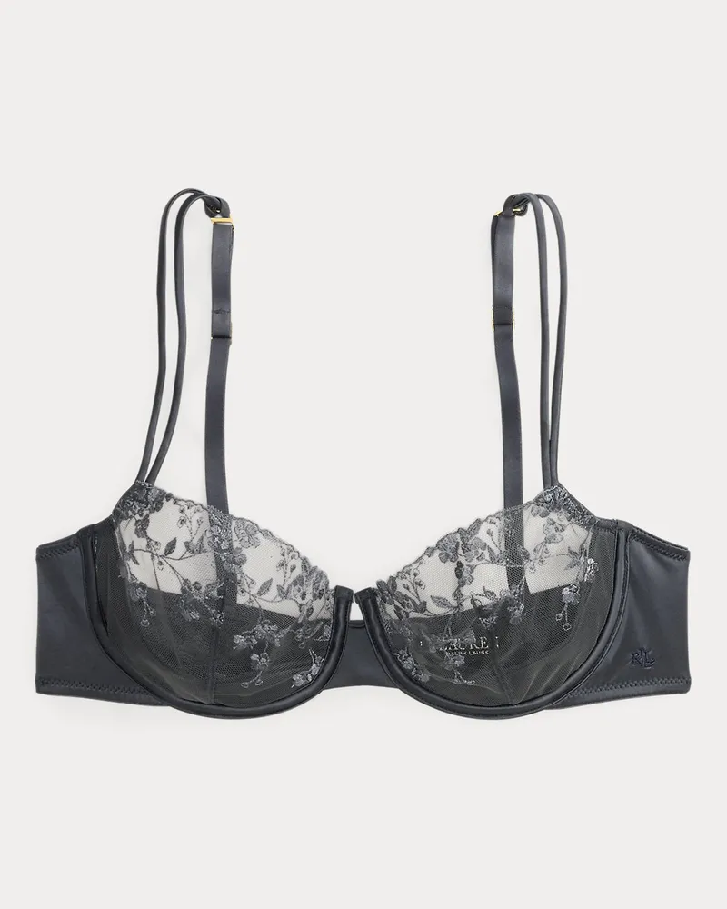 Ralph Lauren Mesh-Satin-BH mit Stickerei Grey
