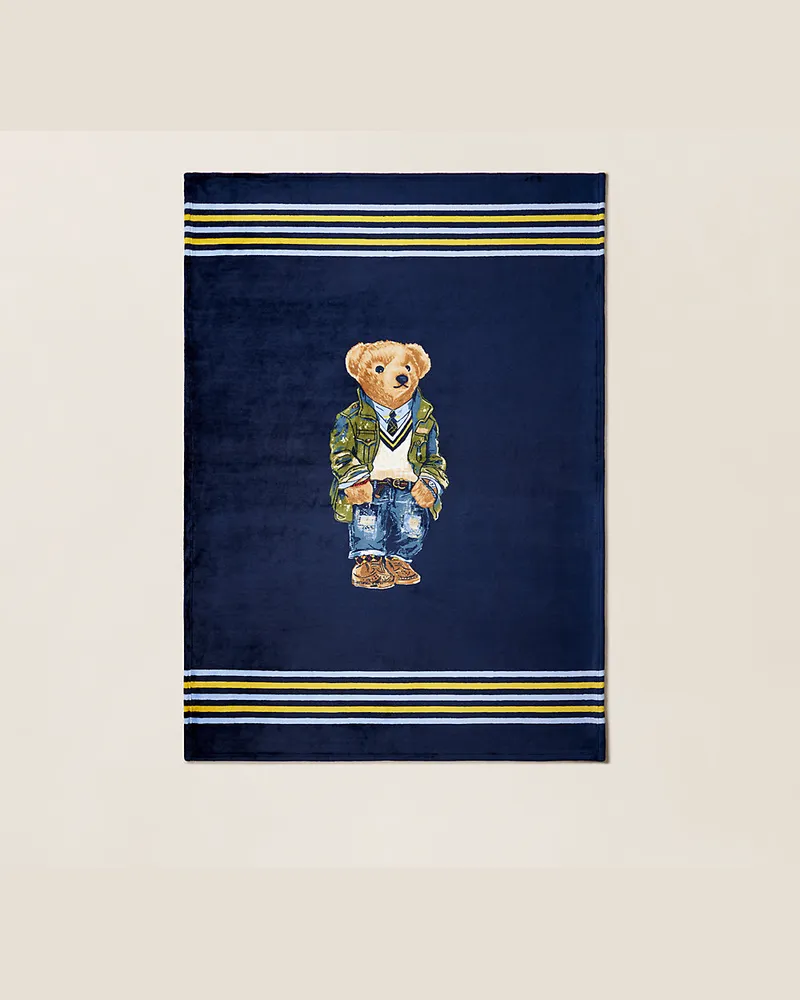 Ralph Lauren Home Fleece-Tagesdecke mit Heritage Polo Bear Blue