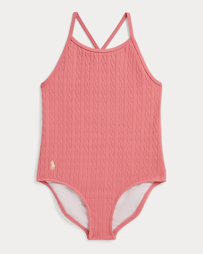Ralph Lauren Jacquard-Badeanzug mit Mini-Zopfmuster Pink