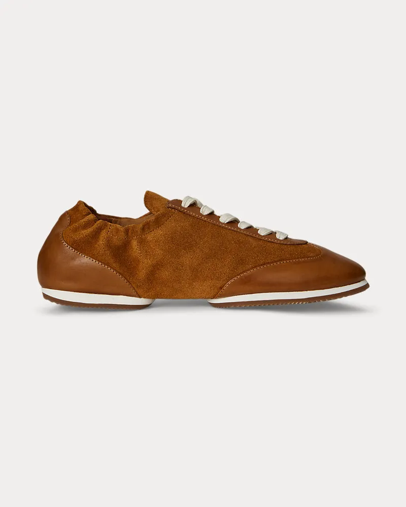 Ralph Lauren Ballerina-Sneaker aus Leder mit Pony Brown
