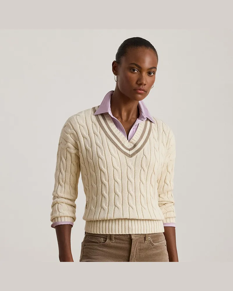 Ralph Lauren Baumwoll-Cricketpullover mit Zopfmuster Cream
