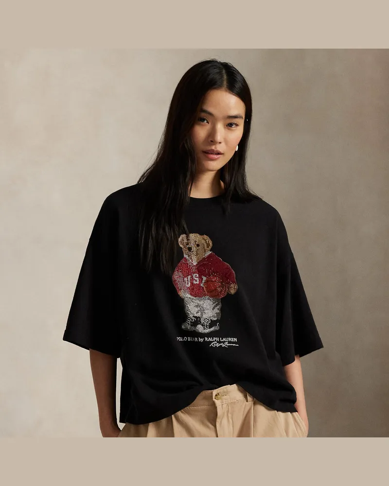 Ralph Lauren Baumwolljersey-T-Shirt mit Polo Bear Black