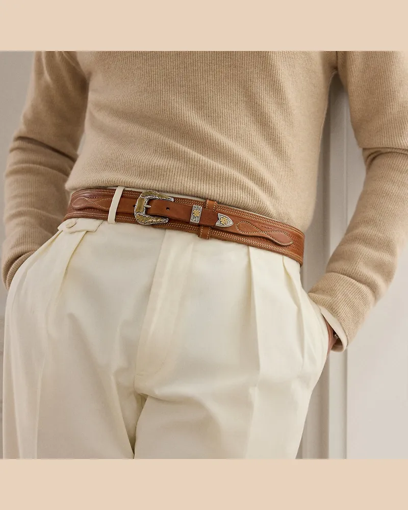 Ralph Lauren Western-Ledergürtel mit Ziernähten Brown