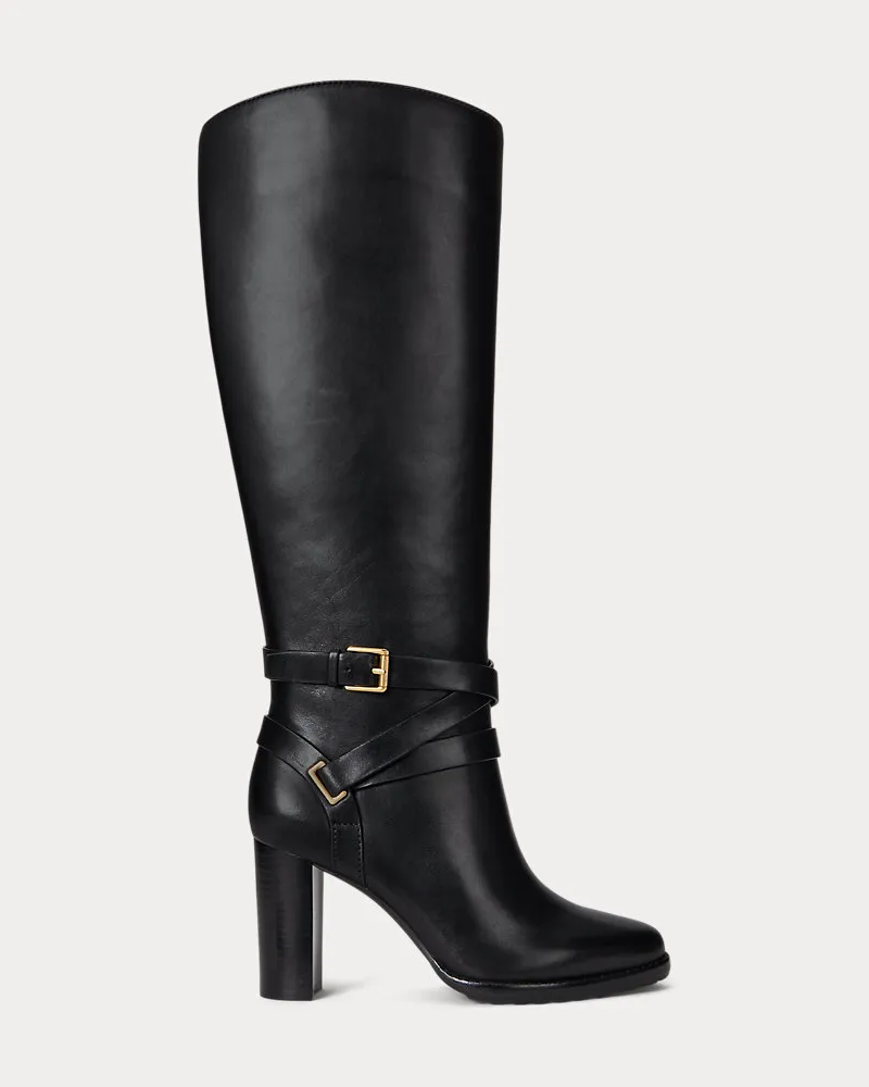 Ralph Lauren Lederstiefel Collins mit hohem Absatz Black