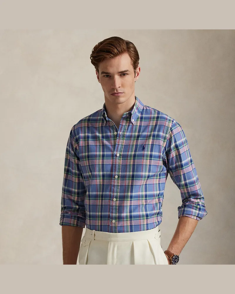 Ralph Lauren Custom-Fit Tattersall-Oxfordhemd Blue