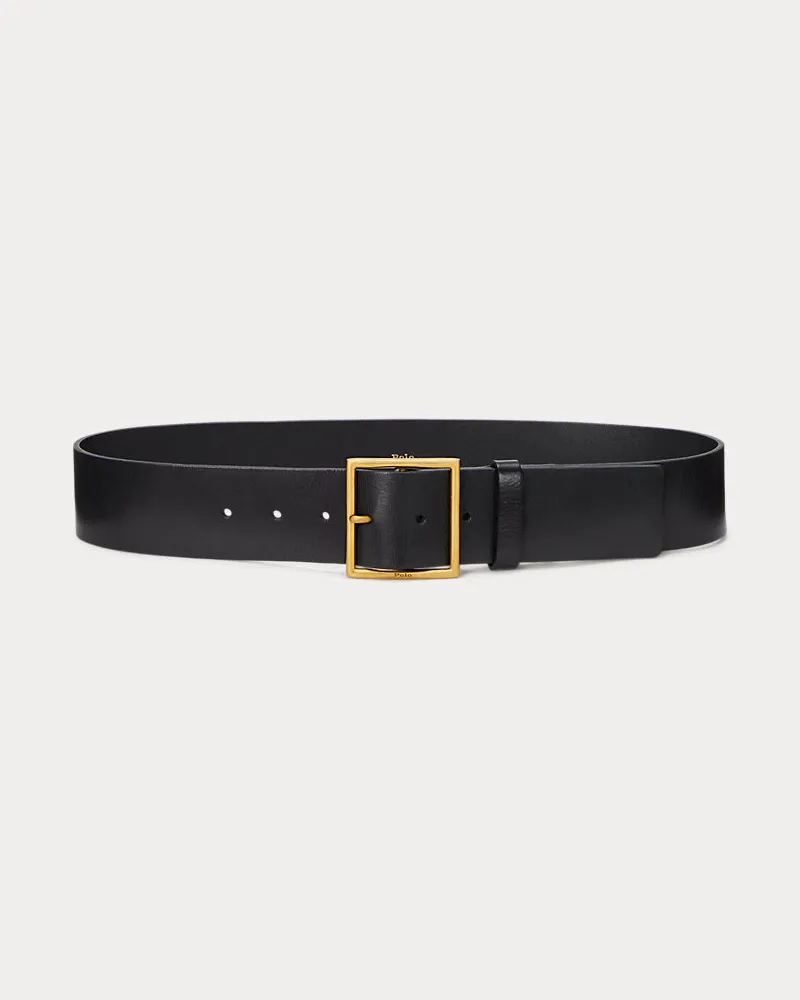 Ralph Lauren Breiter Ledergürtel mit eckiger Schnalle Black