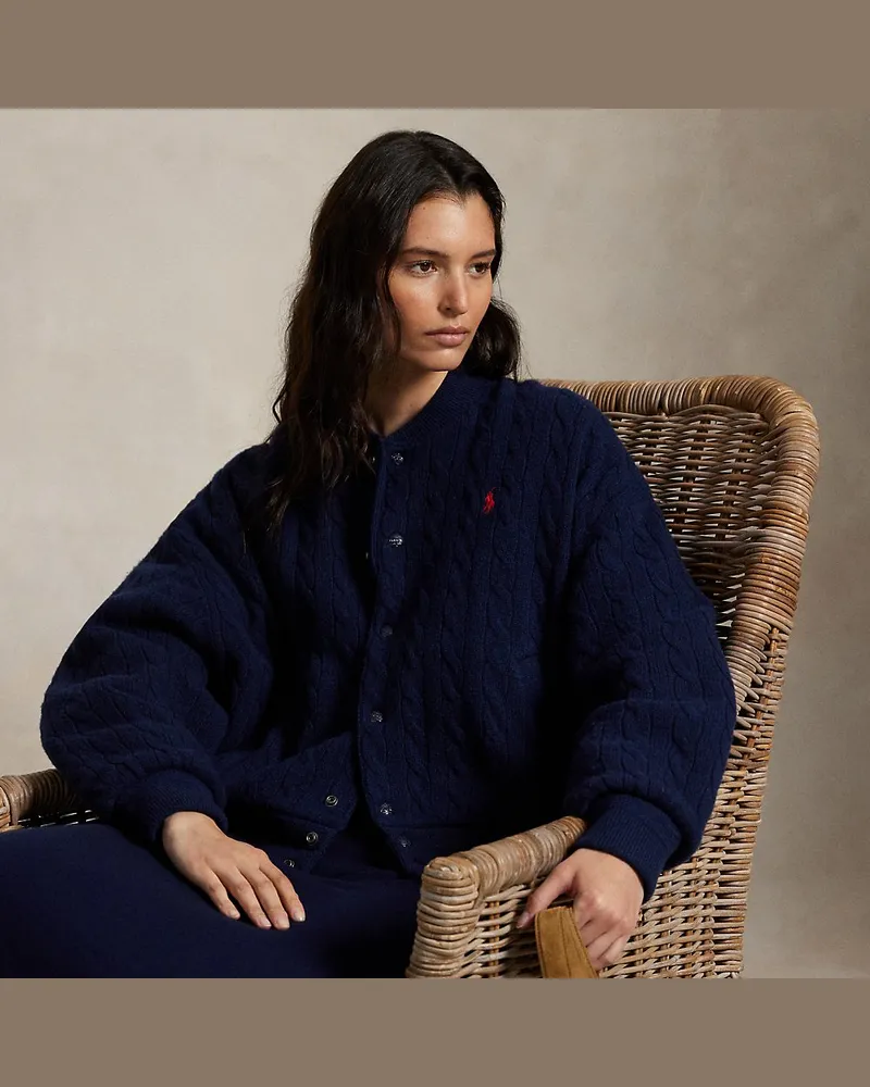Ralph Lauren Woll-Kaschmir-Bomberjacke mit Zopfmuster Blue