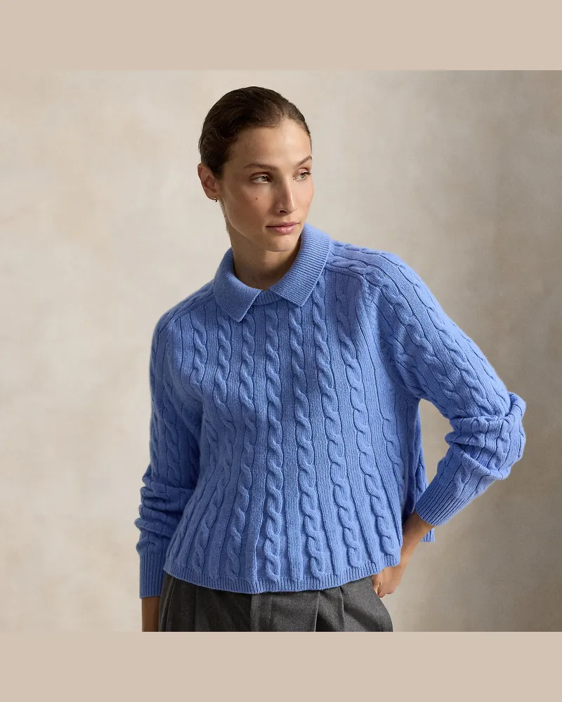 Ralph Lauren Pullover mit Zopfmuster und Schößchen Blue