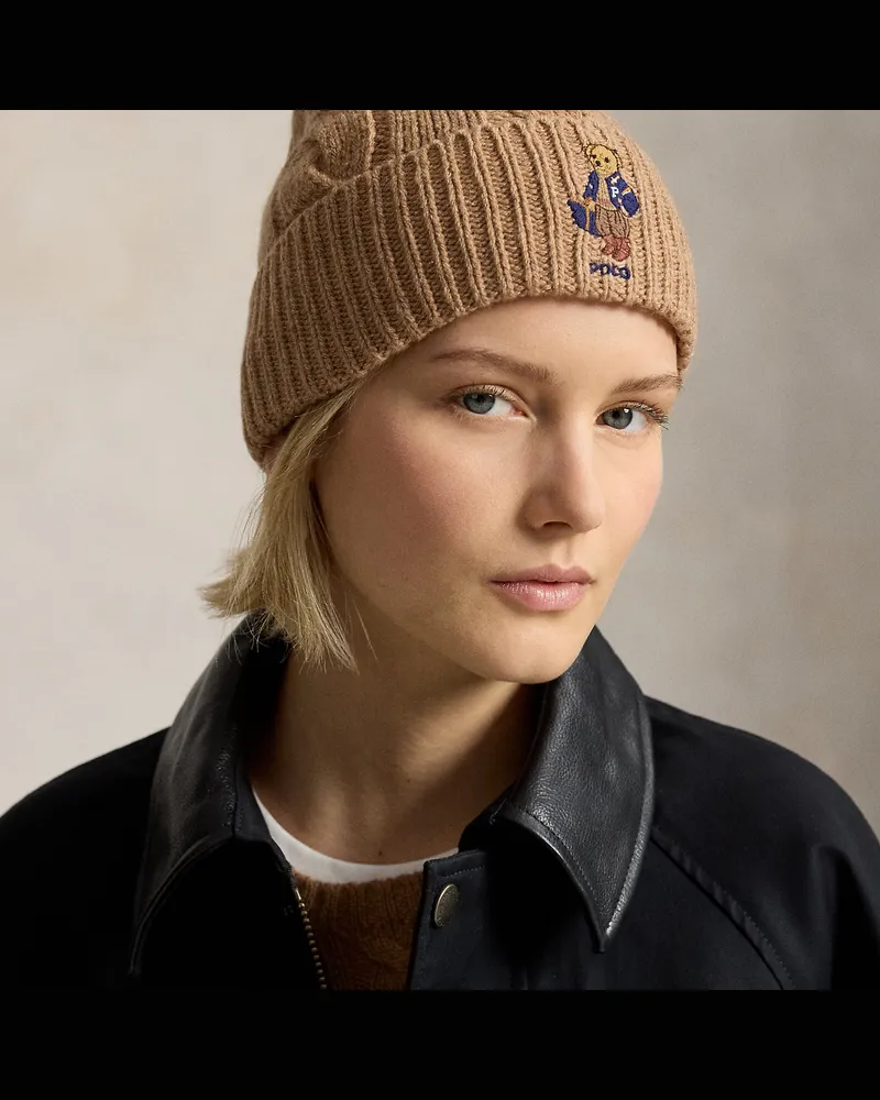 Ralph Lauren Mütze mit Zopfmuster und Polo Bear Tan