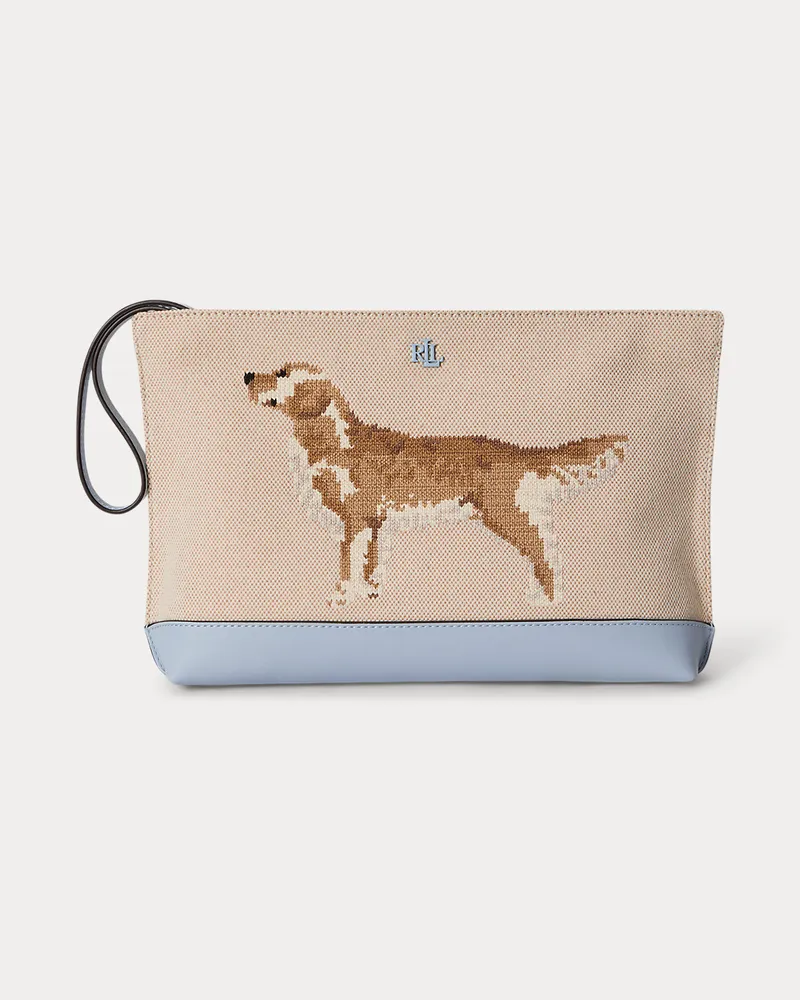 Ralph Lauren Segeltuch-Pochette mit gesticktem Hund Natural