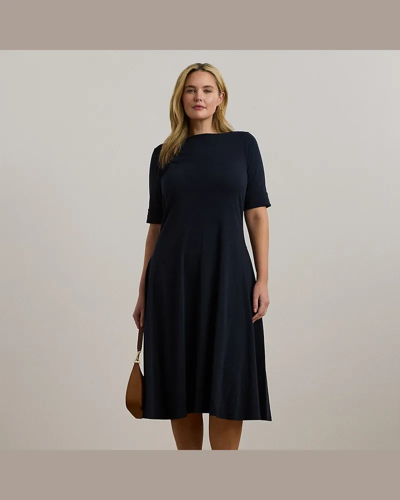 Ralph Lauren Plus Größen - Geripptes Midikleid aus Baumwollstretch Blue