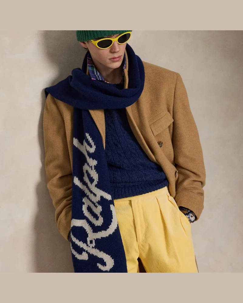 Ralph Lauren Der Woll-Alpaka-Schal mit „ Ralph Lauren“-Logo Blue