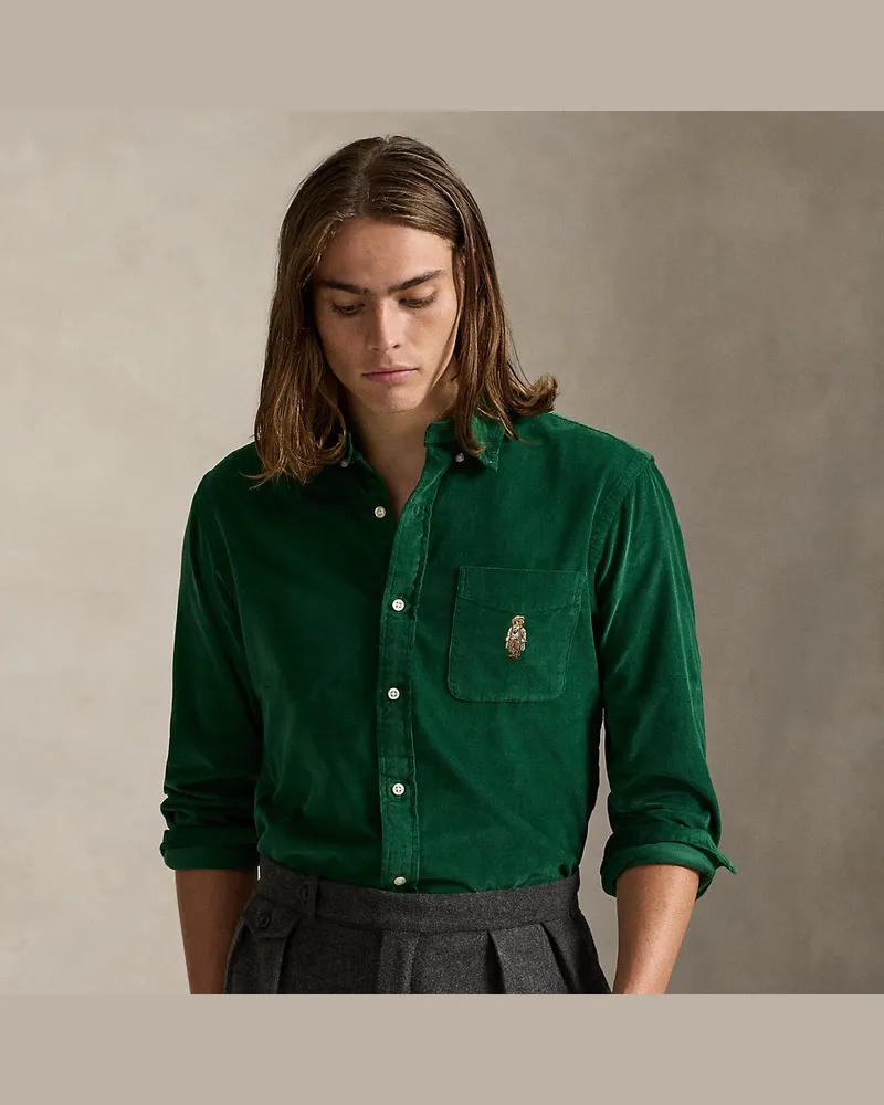 Ralph Lauren Custom-Fit Kordsamthemd mit Polo Bear Green