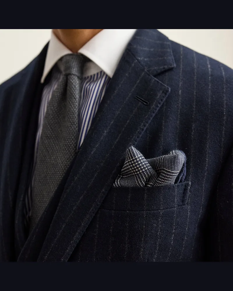Ralph Lauren Kariertes Einstecktuch mit Kaschmir Blue