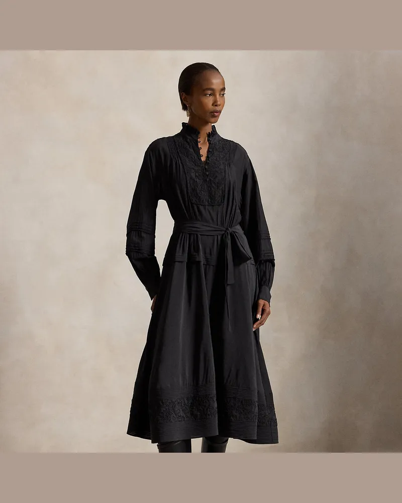 Ralph Lauren Besticktes Voile-Kleid mit Latz Black