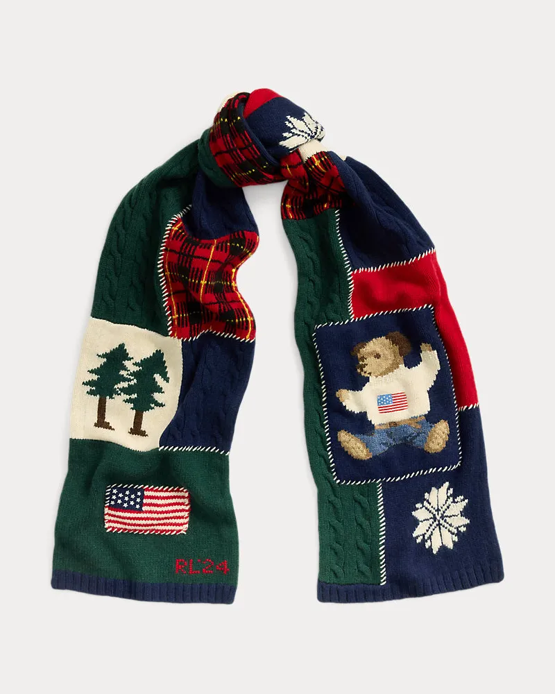 Ralph Lauren Patchwork-Schal aus Wollmischung Blue