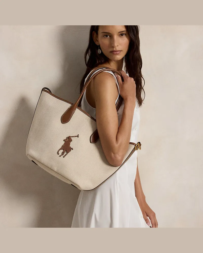 Ralph Lauren Tasche Bellport aus Leder und Segeltuch Natural