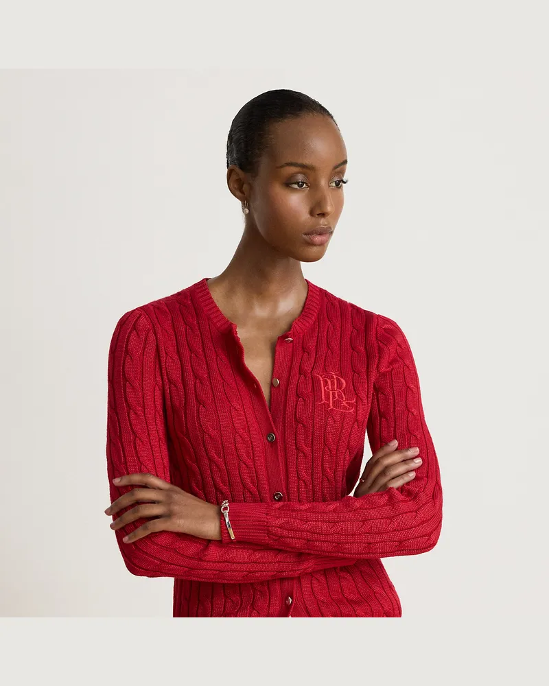 Ralph Lauren Kurzgrößen - Strickjacke mit Zopfmuster Red