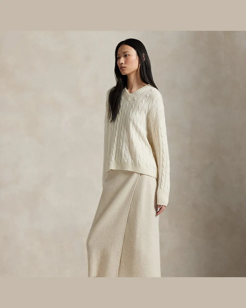 Ralph Lauren Fischgrat-Wickelrock mit Fransen Cream
