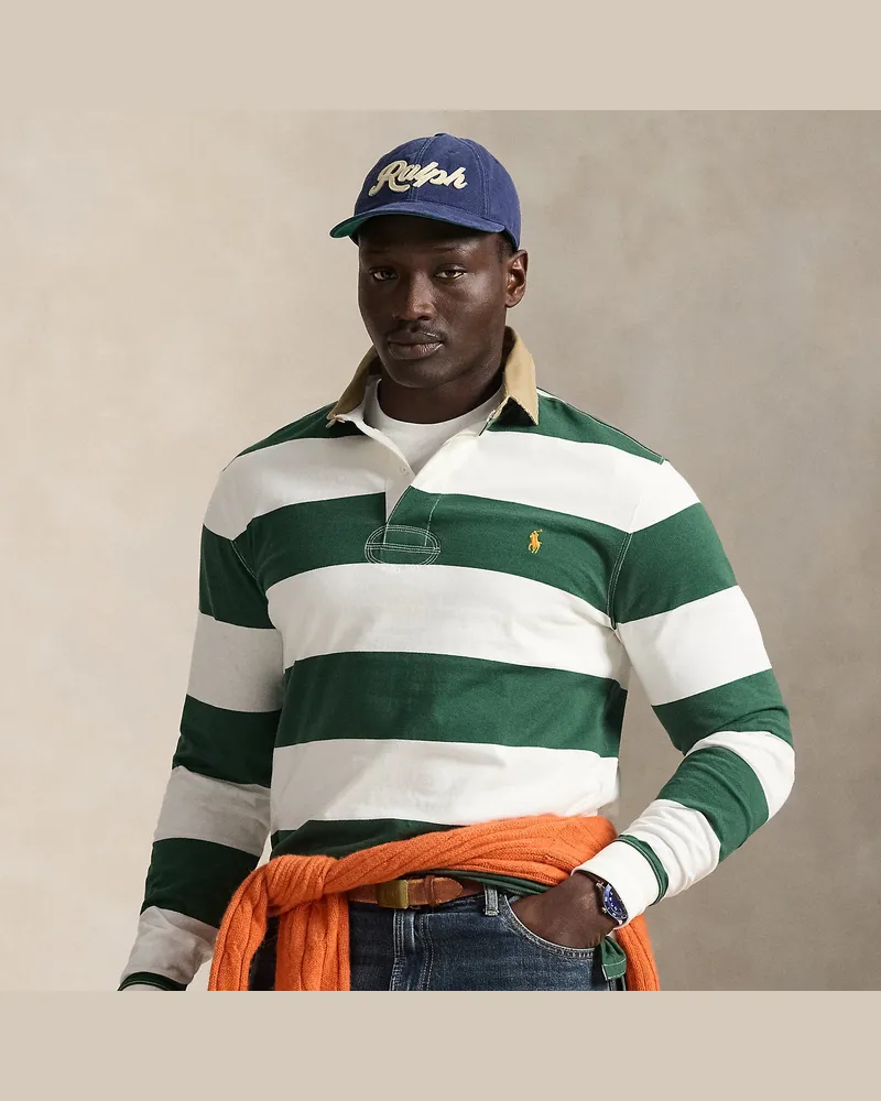 Ralph Lauren Große Größen - Gestreiftes Rugbyshirt mit Khaki-Kragen Green