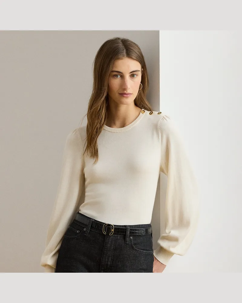 Ralph Lauren Pullover mit Knöpfen und Puffärmeln Cream