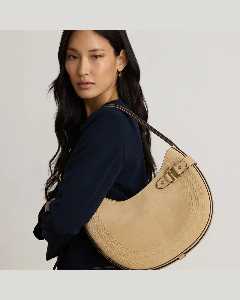 Ralph Lauren Große Schultertasche Tasha mit Prägung Tan