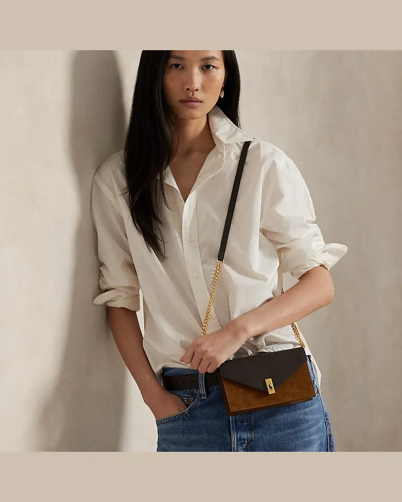 Ralph Lauren Hybrid-Brieftasche Polo ID mit Kette aus Leder und Wildleder Brown