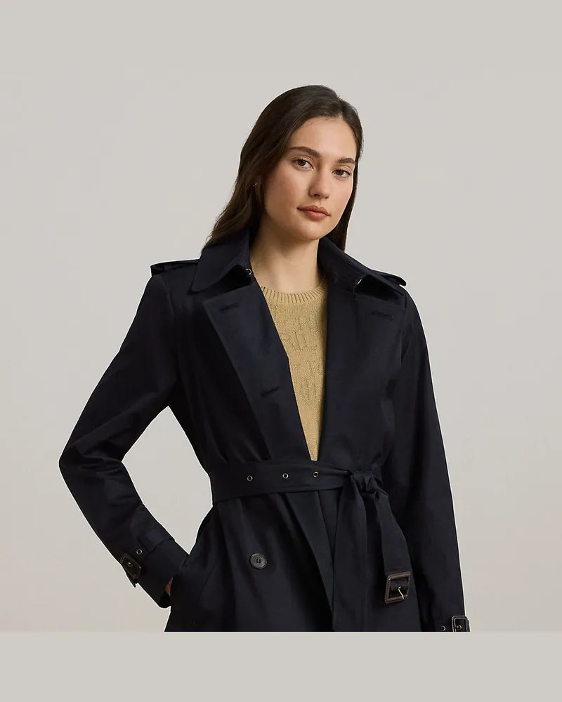 Ralph Lauren Zweireihiger Trenchcoat mit Baumwolle Blue
