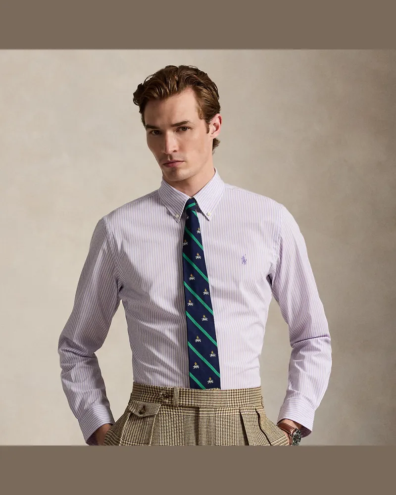 Ralph Lauren Gestreiftes Custom-Fit Hemd aus Popeline Purple