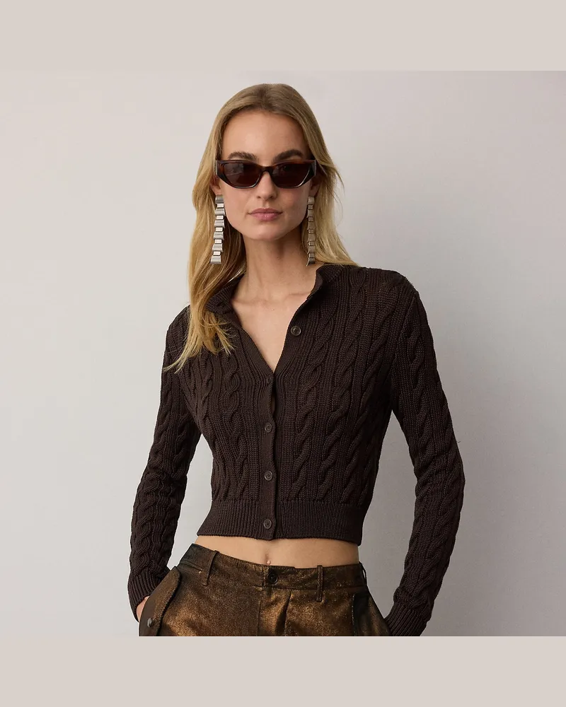 Ralph Lauren Verkürzte Strickjacke mit Zopfmuster Blue