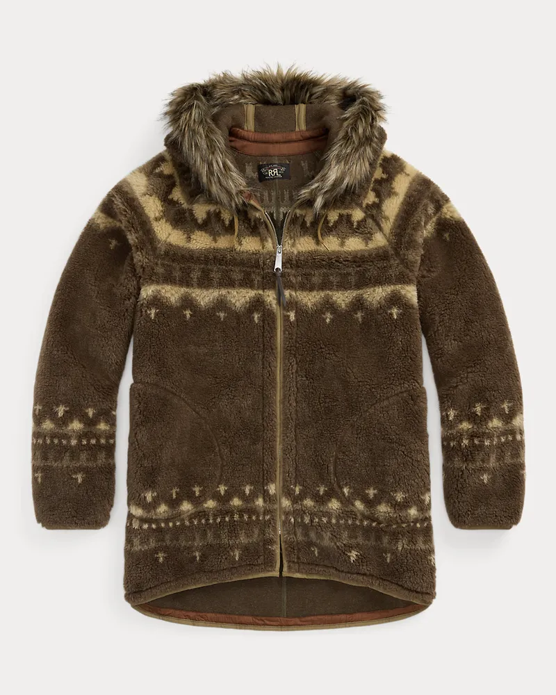 Ralph Lauren Fleecejacke mit Kunstpelzbesatz Brown