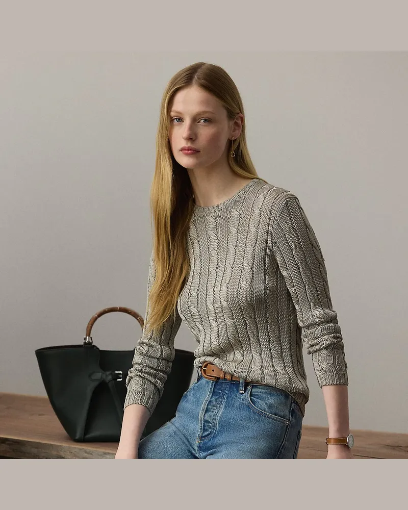Ralph Lauren Seiden-Rundhalspullover mit Zopfmuster Cream