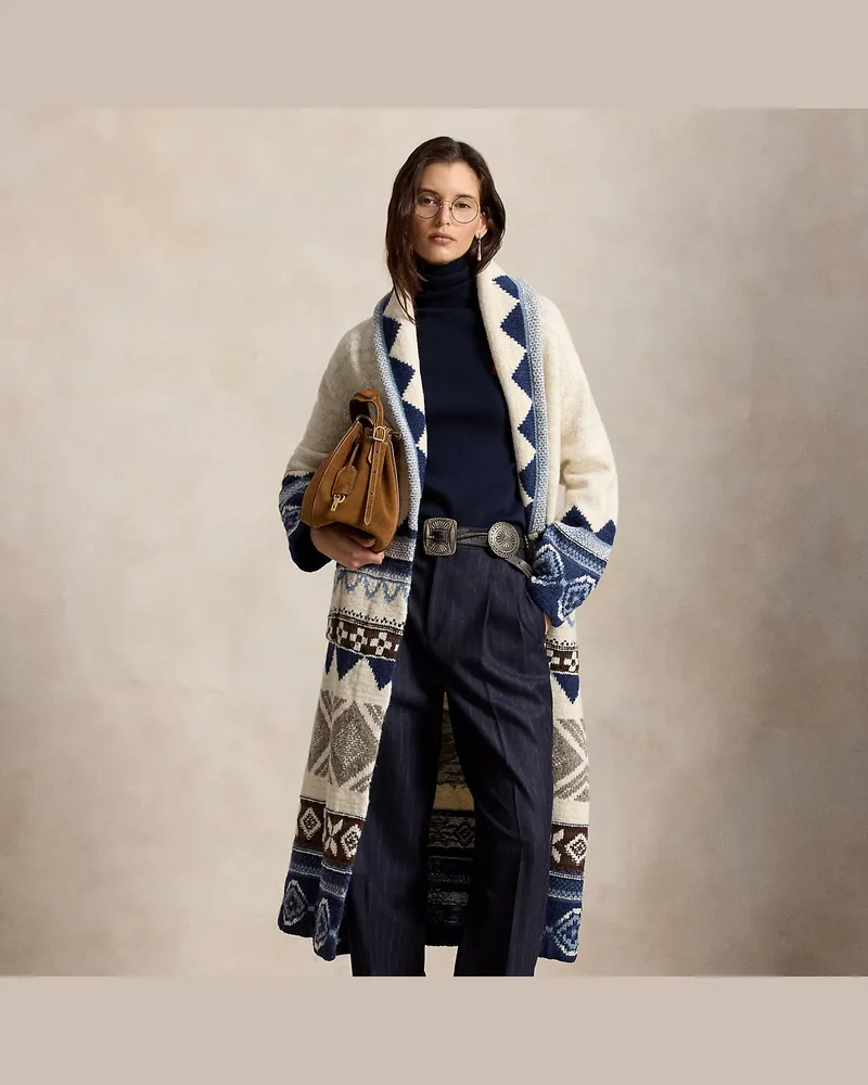 Ralph Lauren Gemusterter Cardigan-Mantel aus Wolle Cream