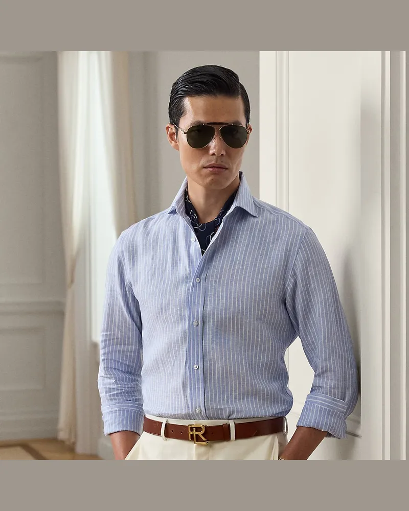 Ralph Lauren Gestreiftes Leinenhemd Blue